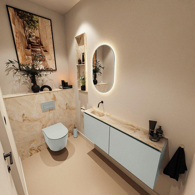 MONDIAZ TURE-DLUX Meuble WC 120 cm Greey. Lavabo EDEN Frappe position gauche. Sans trou de robinet.