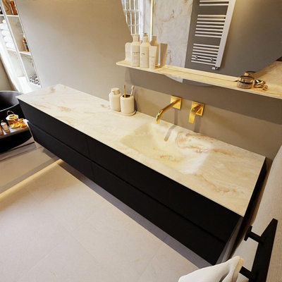 MONDIAZ VICA-DLUX Ensemble meuble de salle de bains - 200cm - meuble bas Urban - 4 tiroirs - lavabo encastré Cloud à droite - sans trous de robinet - version hauteur 60cm - Frappe