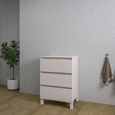 Saniclass Chaci PLUS Meuble de salle de bain - 60x86x46cm - plan de toilette - 3 tiroirs - mat cotton (beige)