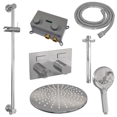 BRAUER Chrome Carving Thermostatische Regendouche inbouw - drukknoppen - SET 72 - 30cm hoofddouche - plafondarm - 3 standen handdouche - doucheslang - geïntegreerde glijstang - chroom