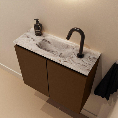 MONDIAZ TURE-DLUX 60cm toiletmeubel Rust. EDEN wastafel Glace positie midden. Met 1 kraangat.