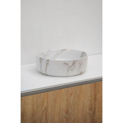 Riho Marmic Round Waskom 34.6x34.6x11.4cm Keramiek rond marmer mat wit TWEEDEKANS