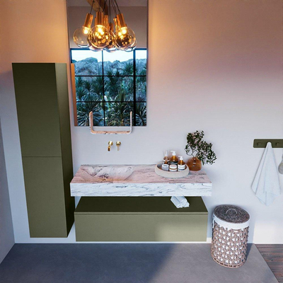 Mondiaz ALAN-DLUX Ensemble de meuble - 120cm - meuble Army mat - 1 tiroir - Lavabo Cloud Glace suspendu - vasque Gauche - 0 trous de robinet