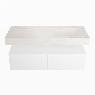 Mondiaz ALAN-DLUX Ensemble de meuble - 120cm - meuble Talc mat - 2 tiroirs - Lavabo Cloud Ostra suspendu - vasque Droite - 0 trous de robinet