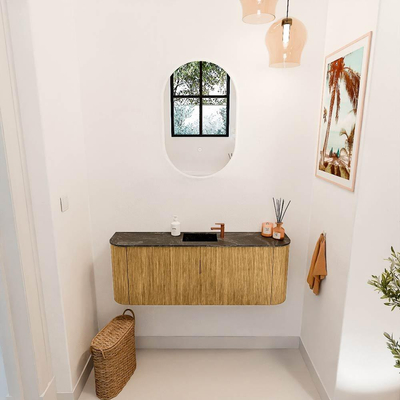 Mondiaz JOYA-DLUX 113.2cm toiletmeubel - ronding links en rechts kleur Oak - Wastafel FAYE positie Midden 1 kraangat kleur Lava.