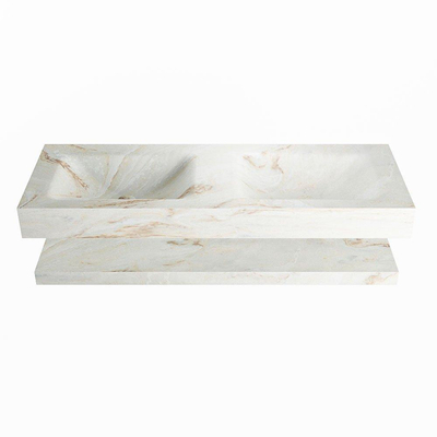 Mondiaz ALAN-DLUX Ensemble de meuble - 130cm - meuble Frappe mat - 0 tiroirs - Lavabo Cloud Frappe suspendu - vasque Gauche et droite - 0 trous de robinet