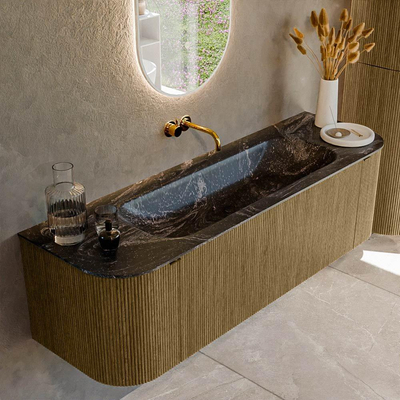 Mondiaz KURVE-DLUX Badkamermeubelset - 150x46x40cm - 1 lade - 2 deuren - wastafel solid surface - midden - zonder kraangat - Dusk