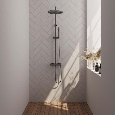 Brauer Gunmetal Edition Douche pluie 30cmavec robinet thermostatique mural douchette 1 jet et flexible 150cm lisse avec barre de douche et curseur Gunmetal brossé PVD