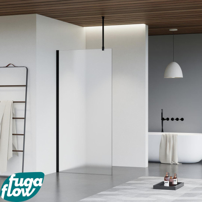 FugaFlow Eccelente Vetro douche à l'italienne salle de bain - 180x200cm - verre mat - bras plafond - noir mat