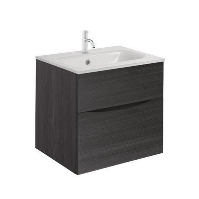 Crosswater Glide II Badmeubelset - 50x45x52cm - 2 lades - greeploos - wastafel wit - kraangat -steelwood - steelwood (hout)