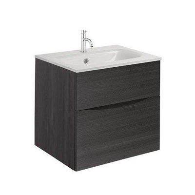 Crosswater Glide II Ensemble de meuble - 50x45x52cm - 2 tiroirs - sans poignées - Steelwood - 1 trou de robinet - lavabo blanc