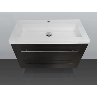 BRAUER XXS Meuble avec miroir 60x38cm polybéton 1 trou pour robinetterie Black Wood