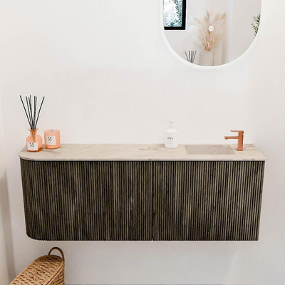 Mondiaz JOYA-DLUX 111.6cm toiletmeubel - ronding links kleur Shadow - Wastafel FAYE positie Rechts 1 kraangat kleur Frappe.