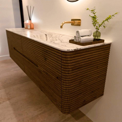Mondiaz CIRO-DLUX Meuble de salle de bains - 180x45x50cm - Plan vasque solid surface Glace - 1 vasque à droite - sans trous de robinet - 4 tiroirs - Dusk