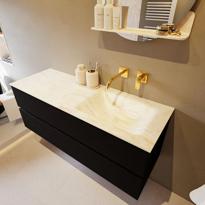 Mondiaz VICA-DLUX ensemble de meuble de salle de bain - 130cm - meuble sous-vasque urban - 2 tiroirs - lavabo encastré cloud droite - sans trous de robinet - version haute de 60cm - ostra