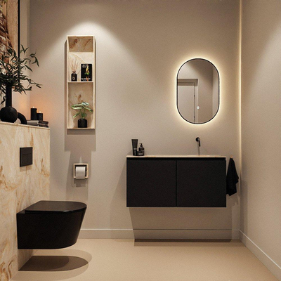 MONDIAZ TURE-DLUX Meuble toilette - 100cm - Urban - EDEN - vasque Frappe - position droite - sans trou de robinet