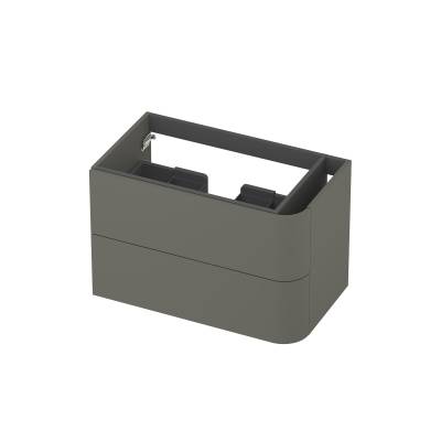 INK Concept R Meuble sous-lavabo - 80x45x52cm - 2 tiroirs - poignées rapportées - angle arrondi à droite - MDF laqué - béton vert mat