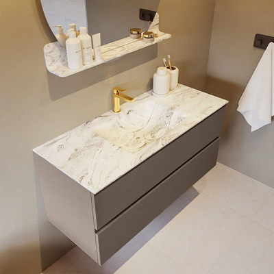 Mondiaz VICA-DLUX Ensemble de meuble de salle de bain - 110cm - meuble sous-vasque fumée - 2 tiroirs - lavabo encastré nuage milieu - 1 trou de robinet - version haute 60cm - glace