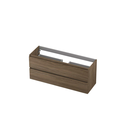 INK Wastafelonderkast - 120x40x52cm - 2 lades - greeploos - met houten keerlijst - MFC - Zuiver eiken