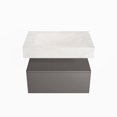Mondiaz ALAN-DLUX Ensemble de meuble - 70cm - meuble Dark grey mat - 1 tiroir - Lavabo Cloud Ostra suspendu - vasque Centre - 1 trou de robinet
