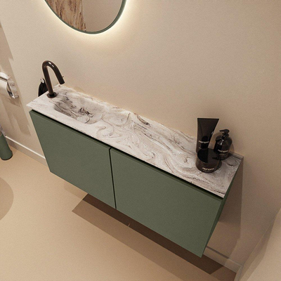 MONDIAZ TURE-DLUX 100cm toiletmeubel Army. EDEN wastafel Glace positie links. Met 1 kraangat.