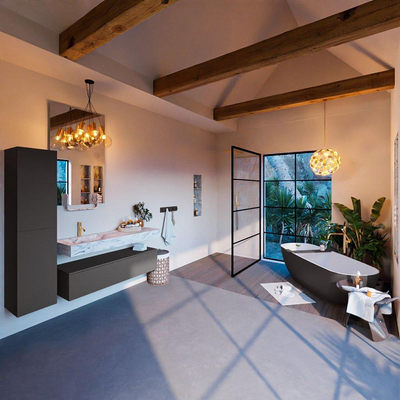 Mondiaz ALAN-DLUX Ensemble de meuble - 130cm - meuble Dark grey mat - 1 tiroir - Lavabo Cloud Glace suspendu - vasque Gauche - 1 trou de robinet