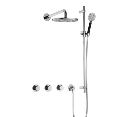 Hotbath Cobber IBS70 Ensemble de douche de pluie encastré - bras mural 38,5 cm - pomme de douche ronde 20 cm - douchette 3 jets - barre de douche - chrome