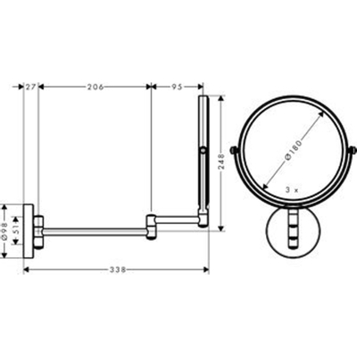 Hansgrohe Logis Universal scheerspiegel 2-armig en 3x vergrotend 18cm chroom