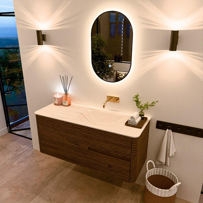 Mondiaz CIRO-DLUX Ensemble de meubles de salle de bains - 120x45x50cm - Vasque en solid surface Meli - 1 bassin à droite - sans trous de robinetterie - 2 tiroirs - Dusk