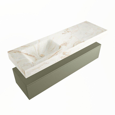 Mondiaz ALAN-DLUX Ensemble de meuble - 150cm - meuble Army mat - 1 tiroir - Lavabo Cloud Frappe suspendu - vasque Gauche - 0 trous de robinet
