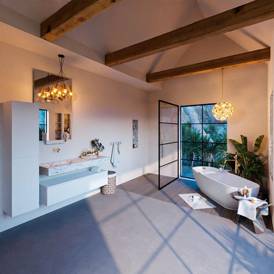 Mondiaz ALAN-DLUX Ensemble de meuble - 130cm - meuble Talc mat - 1 tiroir - Lavabo Cloud Glace suspendu - vasque Gauche - 0 trous de robinet