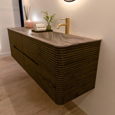 Mondiaz CIRO-DLUX Badkamermeubelset - 160x45x50cm - Solid surface wastafel Sombra - 1 wasbak Rechts - 1 kraangat - 4 lades - Shadow