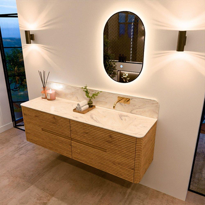 Mondiaz CIRO-DLUX Badkamermeubelset - 160x45x50cm - Solid surface wastafel Ostra - 1 wasbak Rechts - zonder kraangaten - 4 lades - Oak
