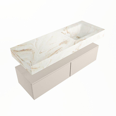 Mondiaz ALAN-DLUX Ensemble de meuble - 130cm - meuble Linen mat - 2 tiroirs - Lavabo Cloud Frappe suspendu - vasque Droite - 0 trous de robinet