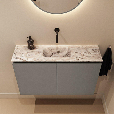 MONDIAZ TURE-DLUX Meuble de toilettes 80 cm Smoke. Lavabo EDEN Glace position milieu. Sans trou de robinet.
