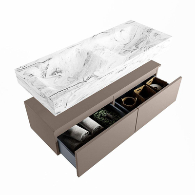 Mondiaz ALAN-DLUX Ensemble de meuble - 120cm - meuble Smoke mat - 2 tiroirs - Lavabo Cloud Glace suspendu - vasque Gauche et droite - 0 trous de robinet