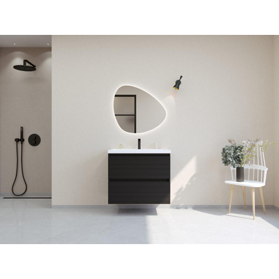 HR badmeubelen Infinity XXL 3D Ensemble meuble de salle de bains - 80 cm - 1 lavabo céramique djazz blanc - 1 trou de robinet - 2 tiroirs - noir mat