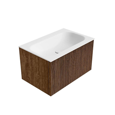 MONDIAZ KURVE 70cm Meuble salle de bain - couleur Walnut - 1 tiroir - vasque BIG SMALL centre - 1 trou de robinet - Talc