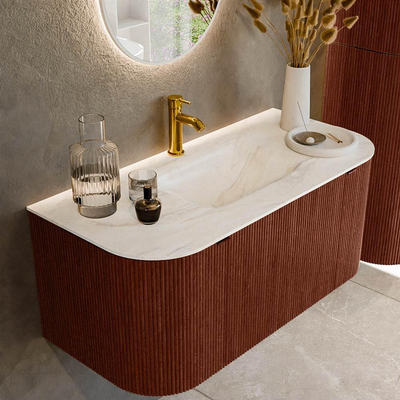Mondiaz KURVE-DLUX Badkamermeubelset - 100x46x40cm - 1 lade - 2 deuren - wastafel solid surface - midden - 1 kraangat - Ruby