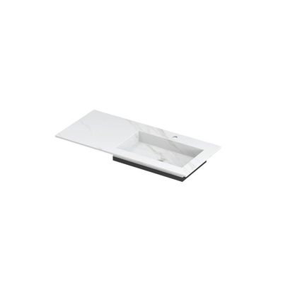 INK Post wastafel - 100x45x1cm - 1 wasbak rechts - 1 kraangat - keramiek Calacatta mat