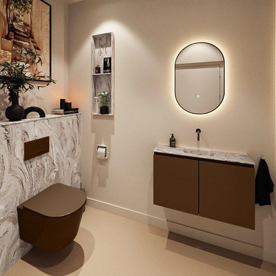 MONDIAZ TURE-DLUX Meuble toilette - 80cm - Rust - EDEN - vasque Glace - position centrale - sans trou de robinet