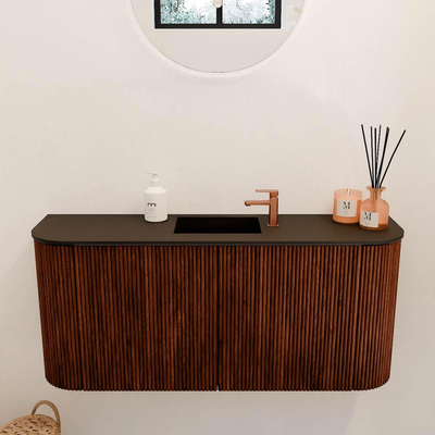 Mondiaz JOYA 93.2cm meuble de salle de bains - arrondis gauche et droite couleur Ruby - Vasque FAYE position Milieu 1 trou de robinet couleur Urban