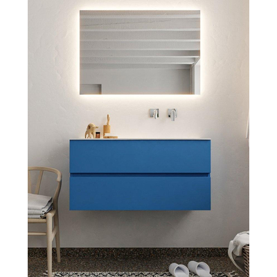 Mondiaz VICA ensemble de meuble de salle de bain - 100cm - meuble sous-vasque jeans - 2 tiroirs - lavabo moon droite - sans trou de robinet - miroir LED - version XL 60cm de haut