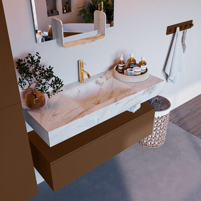 Mondiaz ALAN-DLUX Ensemble de meuble - 110cm - meuble Rust mat - 1 tiroir - Lavabo Cloud Frappe suspendu - vasque Centre - 1 trou de robinet