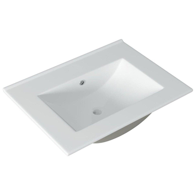 Adema Chaci Badkamermeubelset - 80x46x55cm - 1 keramische wasbak wit - zonder kraangaten - 2 lades - ronde spiegel met verlichting - mat wit