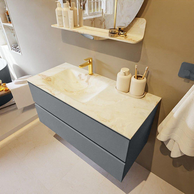 Mondiaz VICA-DLUX ensemble de meuble de salle de bain - 100cm - meuble sous-vasque plata - 2 tiroirs - lavabo encastrée cloud gauche - 1 trou de robinet - version haute de 60cm - frape