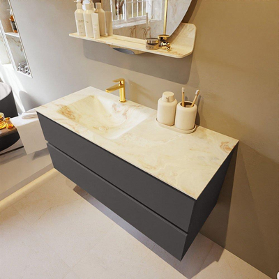 Mondiaz VICA-DLUX Ensemble de meuble de salle de bain - 110cm - meuble sous-vasque gris foncé - 2 tiroirs - lavabo encastré cloud gauche - 1 trou de robinet - version haute de 60cm - frape