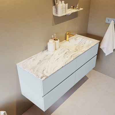 MONDIAZ VICA-DLUX Ensemble meuble de salle de bains - 130cm - meuble sous-vasque clay - 4 tiroirs - lavabo encastré cloud à droite - 1 trou de robinet - version haute 60cm - glace