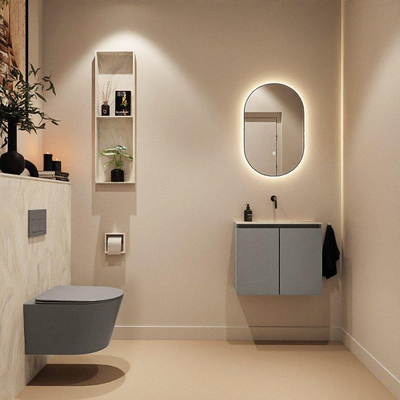 MONDIAZ TURE-DLUX Meuble toilette - 60cm - Smoke - EDEN - vasque Ostra - position centrale - sans trou de robinet