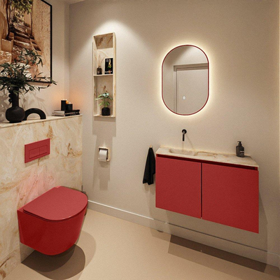 MONDIAZ TURE-DLUX Meuble toilette - 80cm - Fire - EDEN - vasque Frappe - position gauche - sans trou de robinet